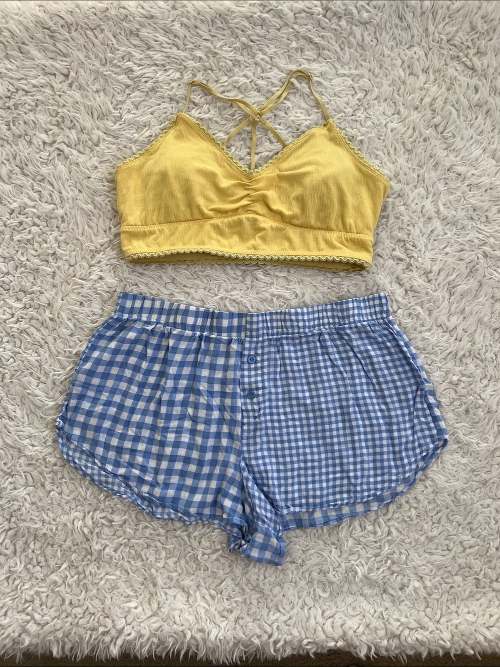 Pajama Set Plaid Shorts Bralette Size Large